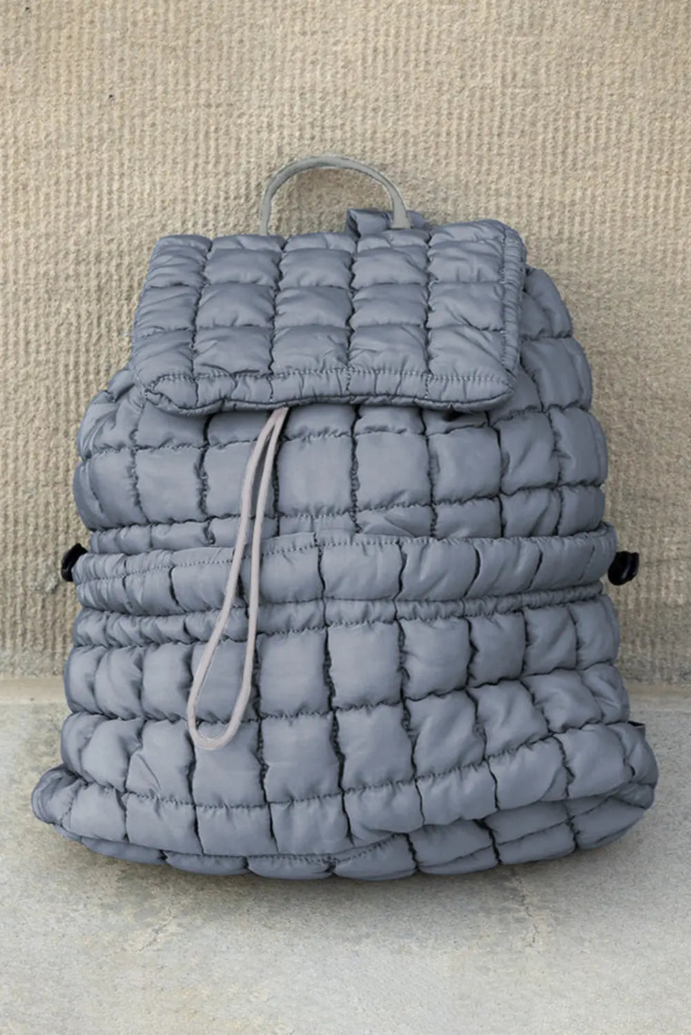 Black Solid Flapped Quilted Puffer Backpack - eAura