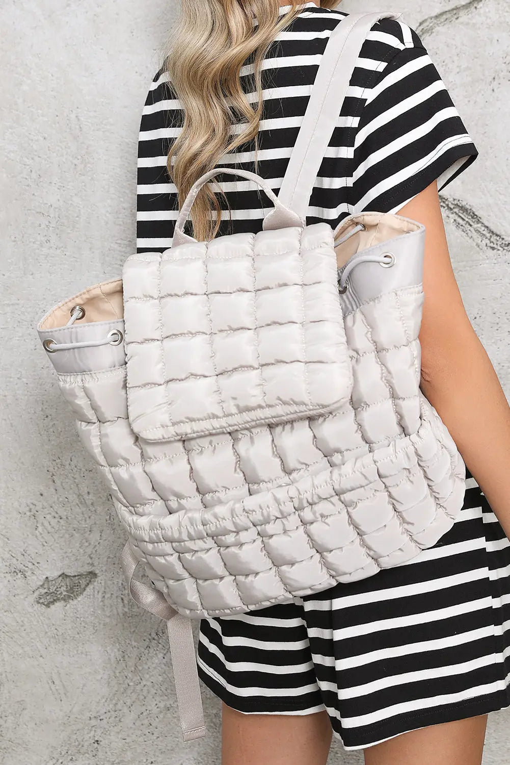 Black Solid Flapped Quilted Puffer Backpack - eAura