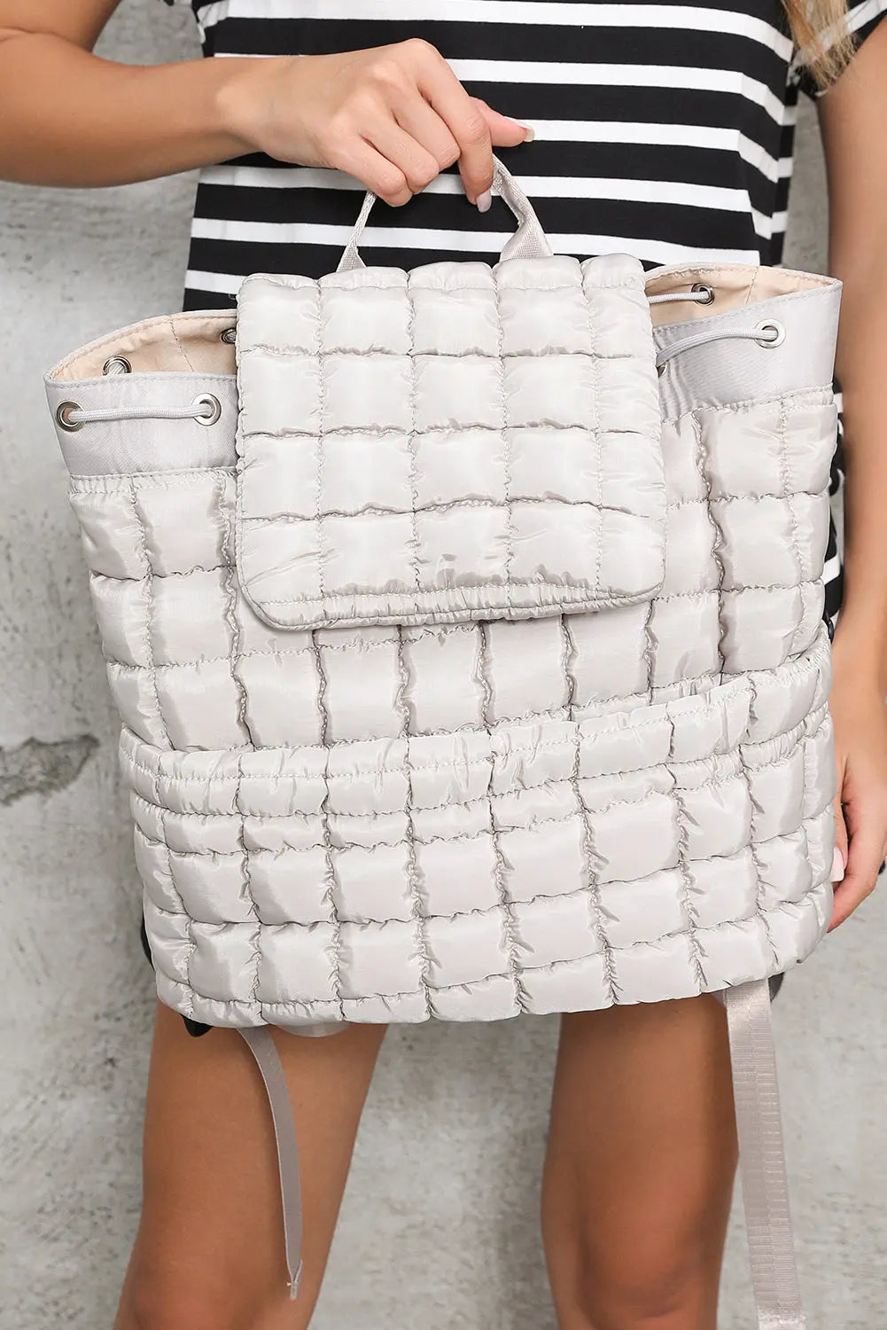 Black Solid Flapped Quilted Puffer Backpack - eAura