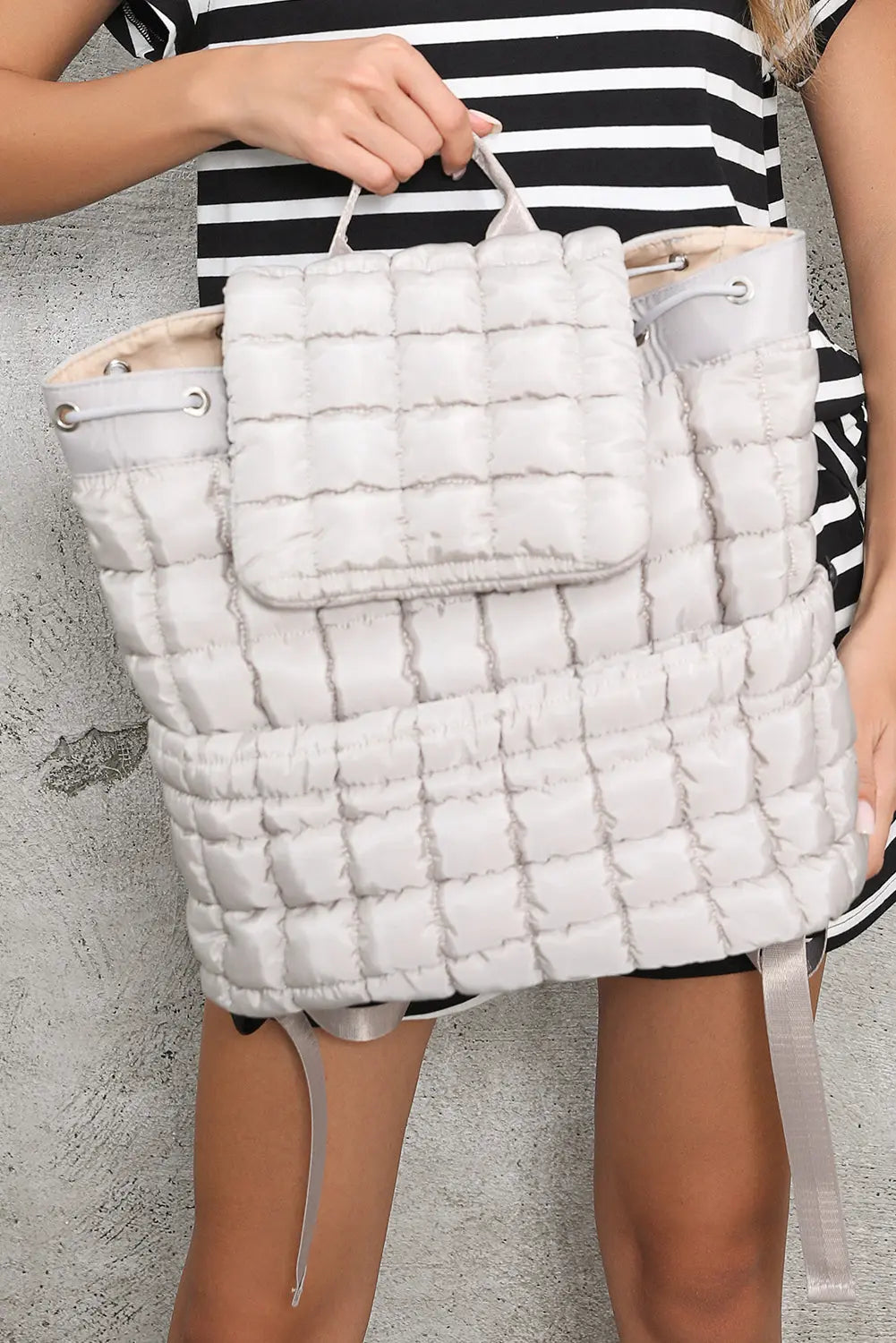 Black Solid Flapped Quilted Puffer Backpack - eAura