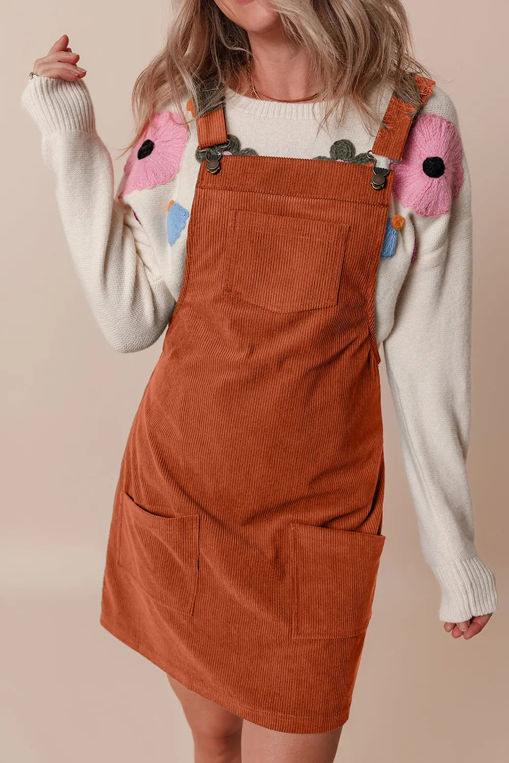 Black Solid Front Pockets Sleeveless Corduroy Overall Dress Beagle Boutique Fashion Outlet