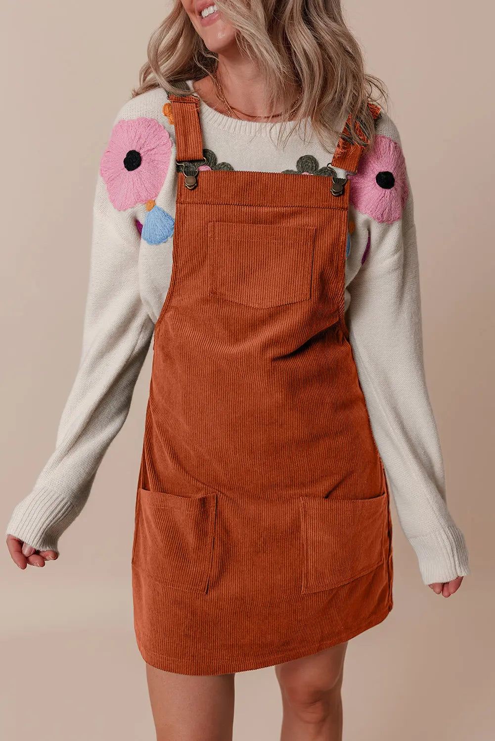 Black Solid Front Pockets Sleeveless Corduroy Overall Dress Beagle Boutique Fashion Outlet