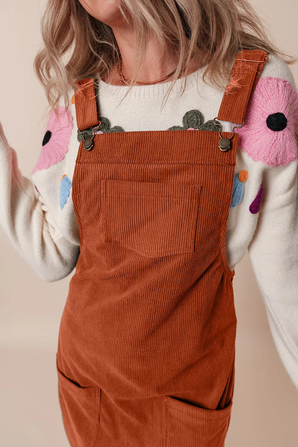 Black Solid Front Pockets Sleeveless Corduroy Overall Dress Beagle Boutique Fashion Outlet