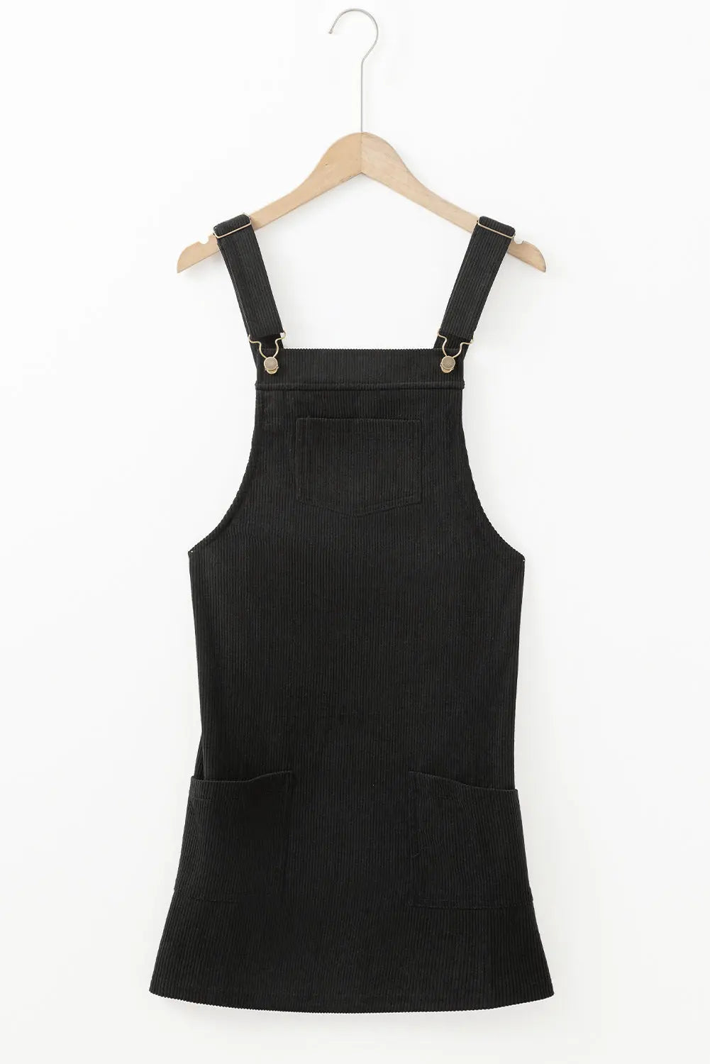 Black Solid Front Pockets Sleeveless Corduroy Overall Dress - eAura