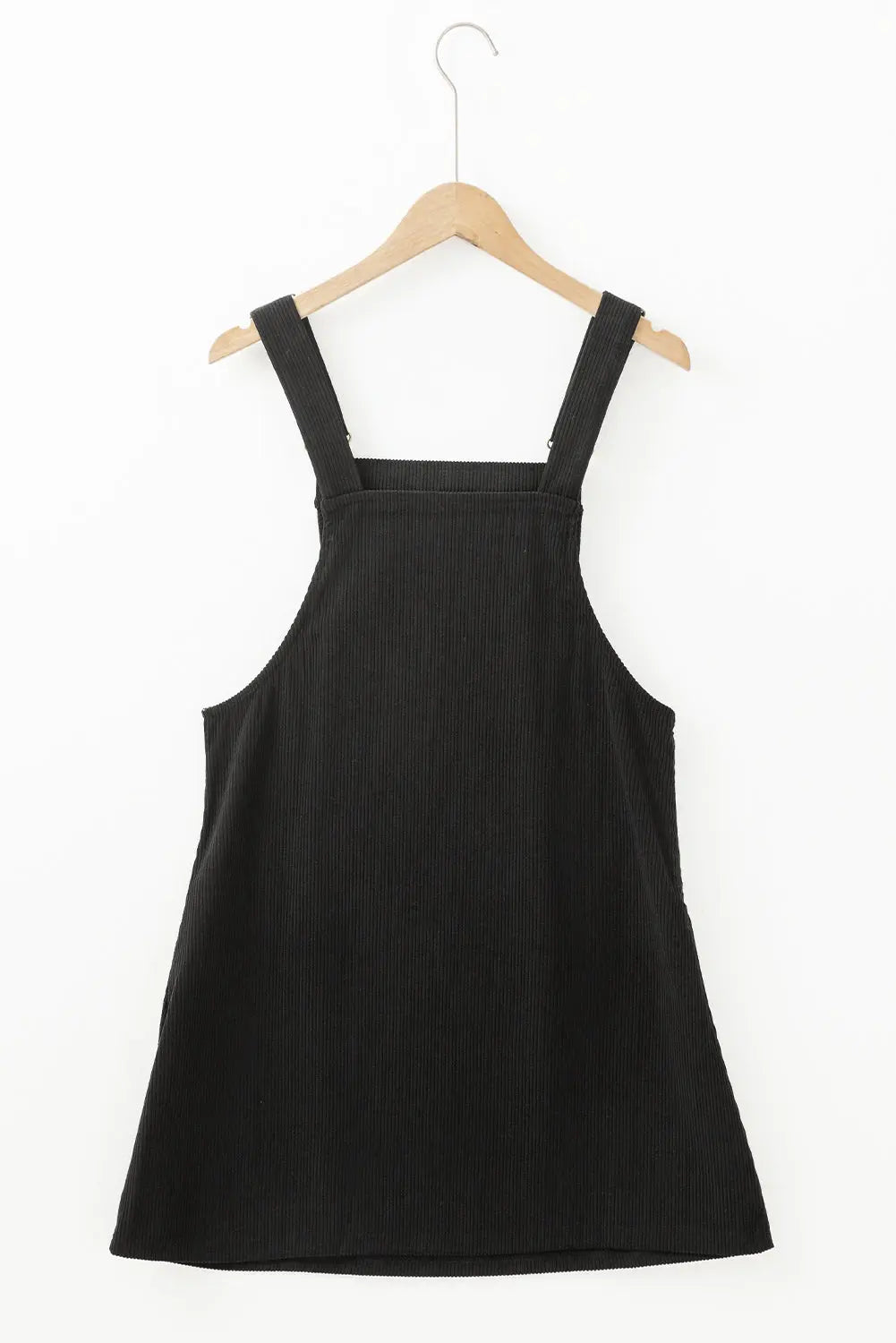 Black Solid Front Pockets Sleeveless Corduroy Overall Dress - eAura