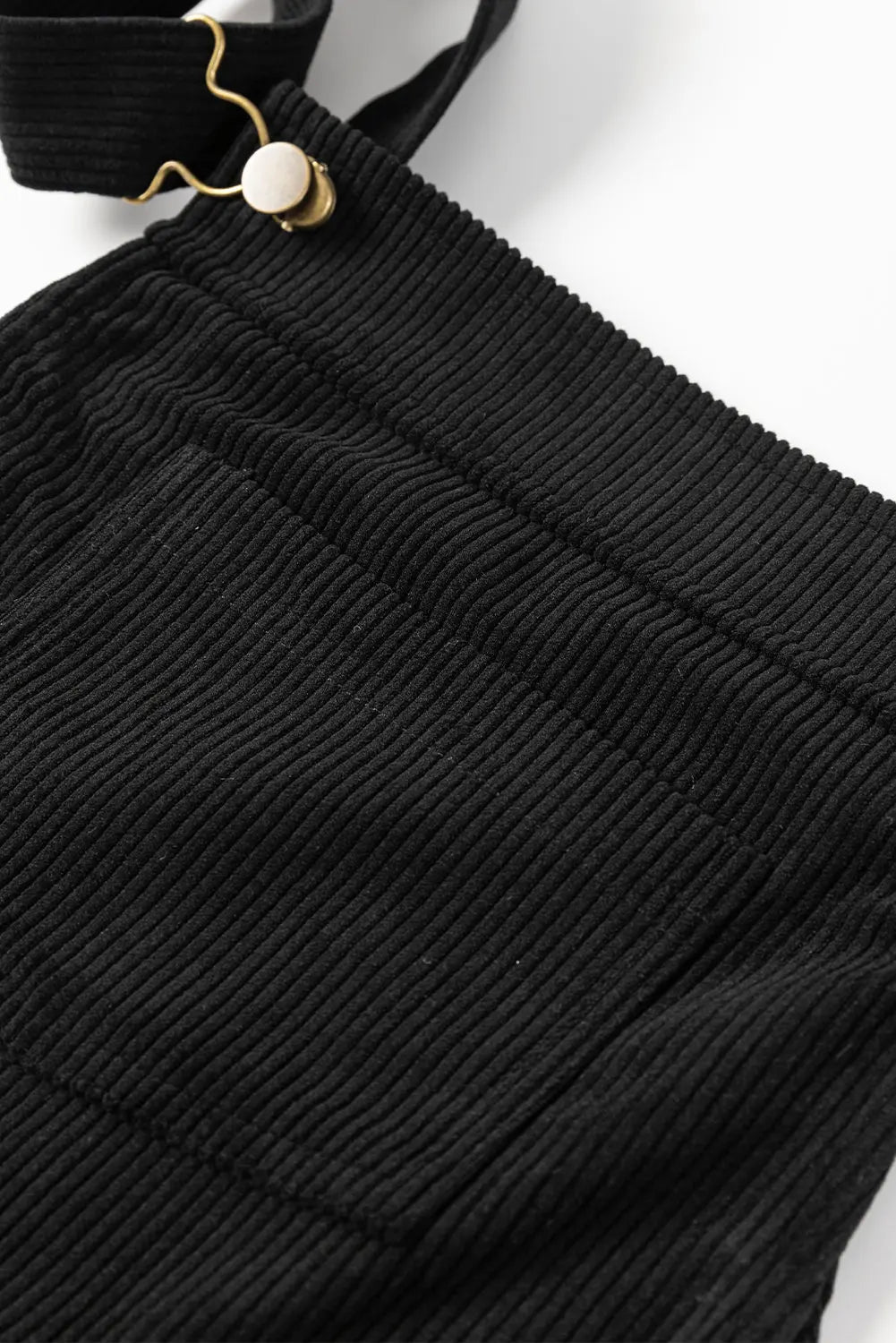 Black Solid Front Pockets Sleeveless Corduroy Overall Dress - eAura