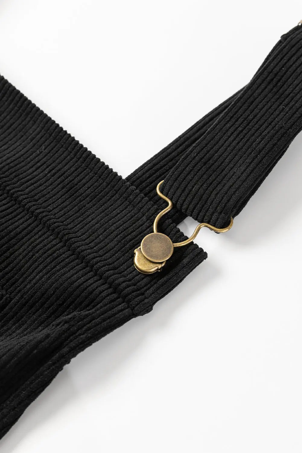 Black Solid Front Pockets Sleeveless Corduroy Overall Dress - eAura