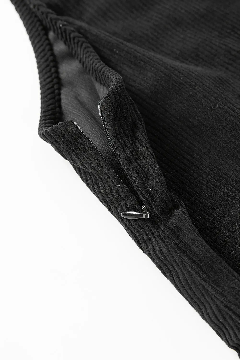 Black Solid Front Pockets Sleeveless Corduroy Overall Dress - eAura