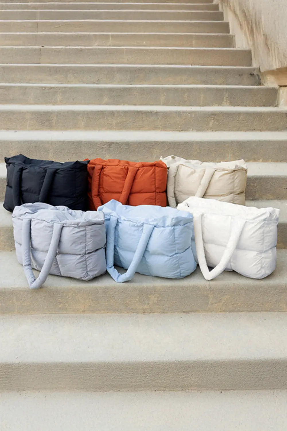 Black Solid Quilted Puffy Zipped Large Tote Bag - eAura