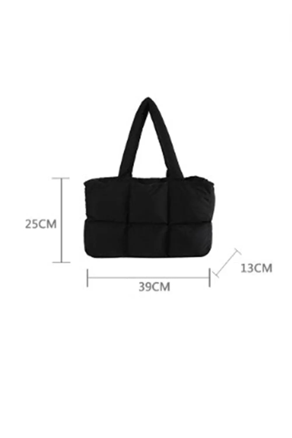 Black Solid Quilted Puffy Zipped Large Tote Bag - eAura