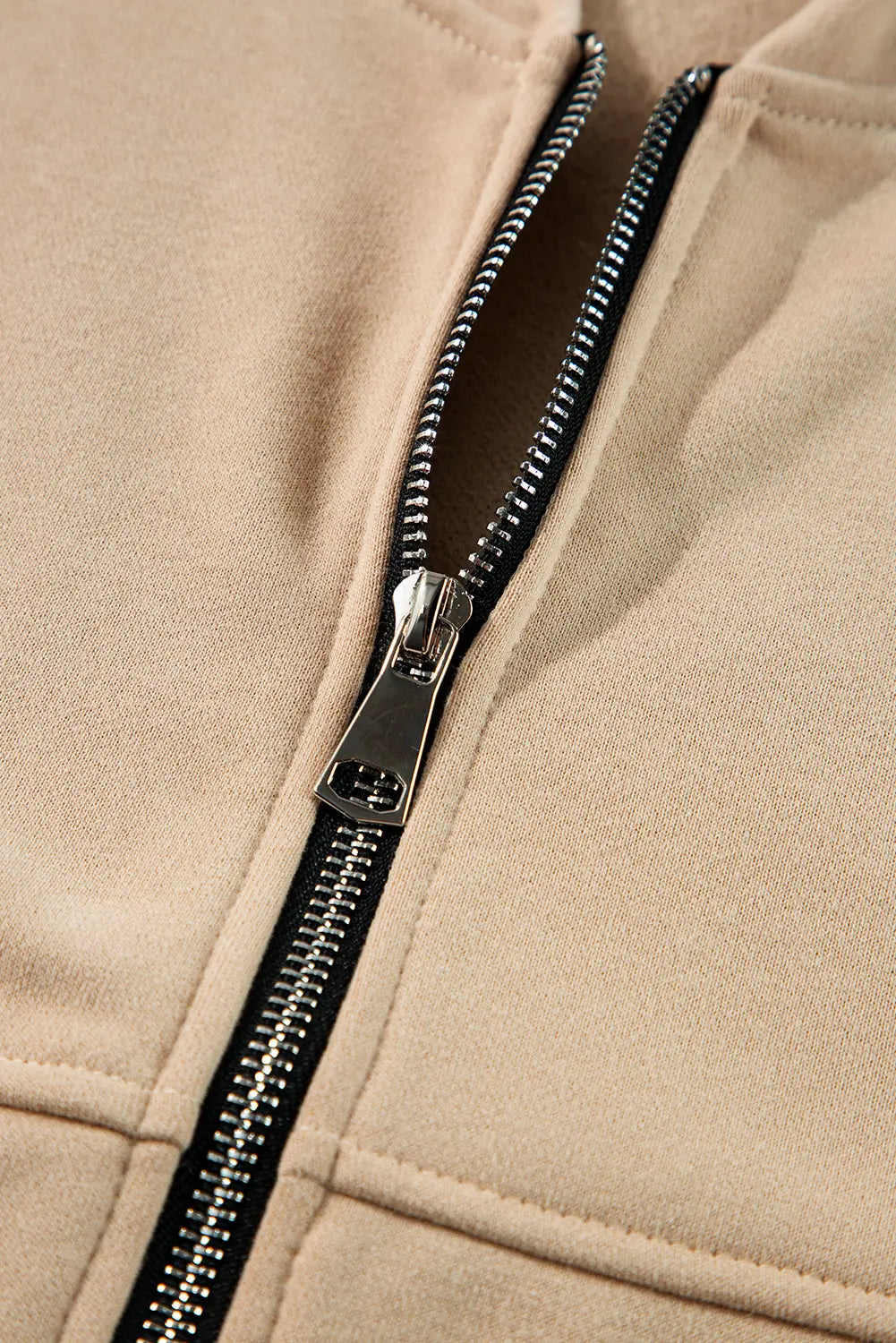 Black Solid Seamed Zipper Jacket and Drawstring Waist Trousers Set eAura