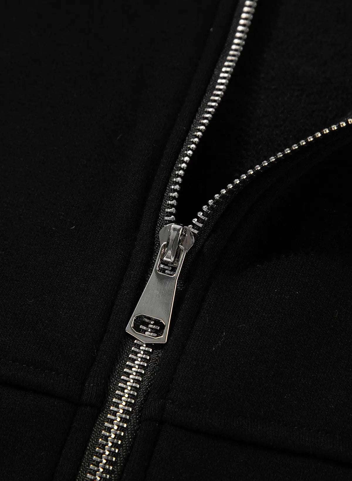 Black Solid Seamed Zipper Jacket and Drawstring Waist Trousers Set eAura