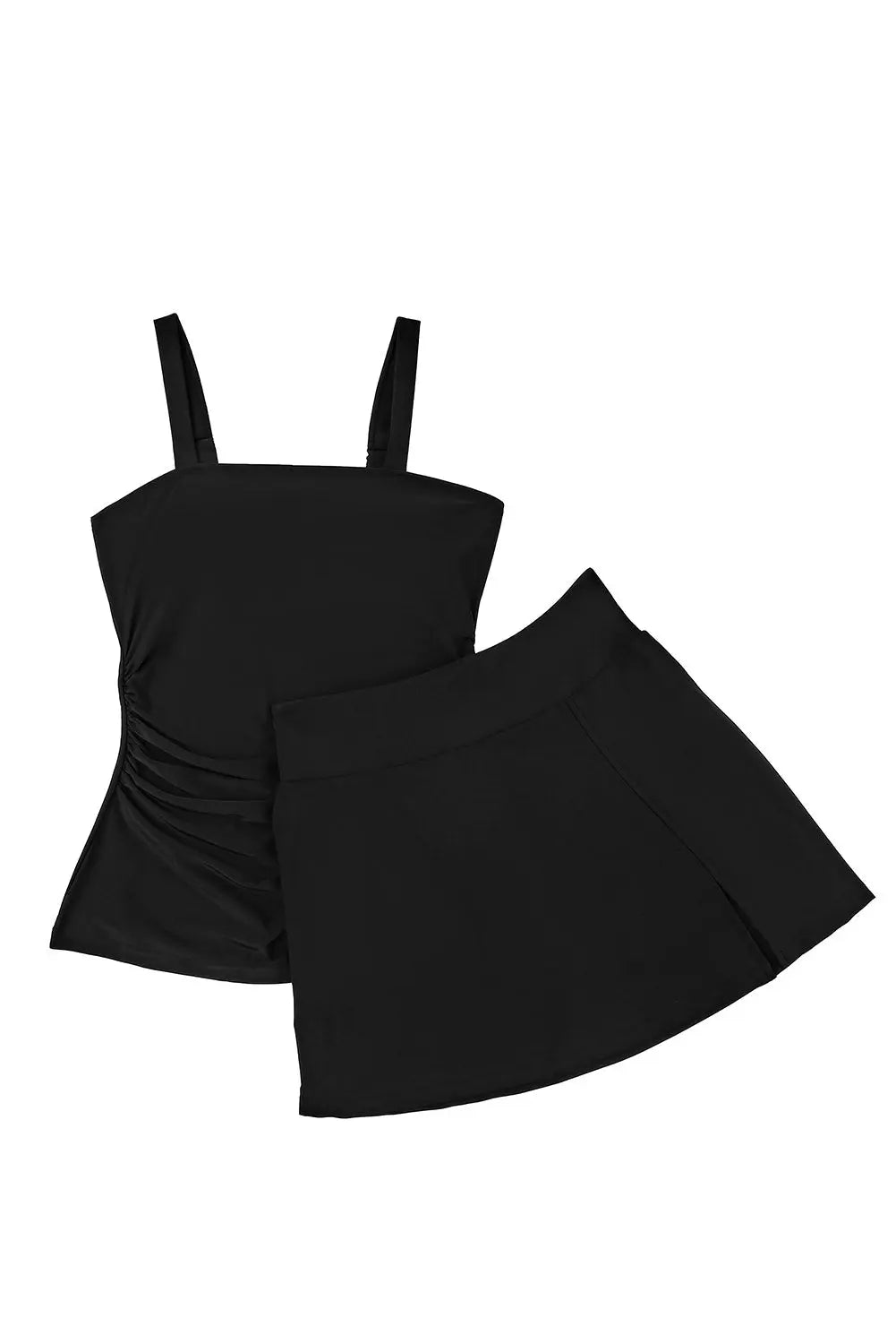 Black Solid Square Neck Sleeveless Tankini Swimsuit - eAura