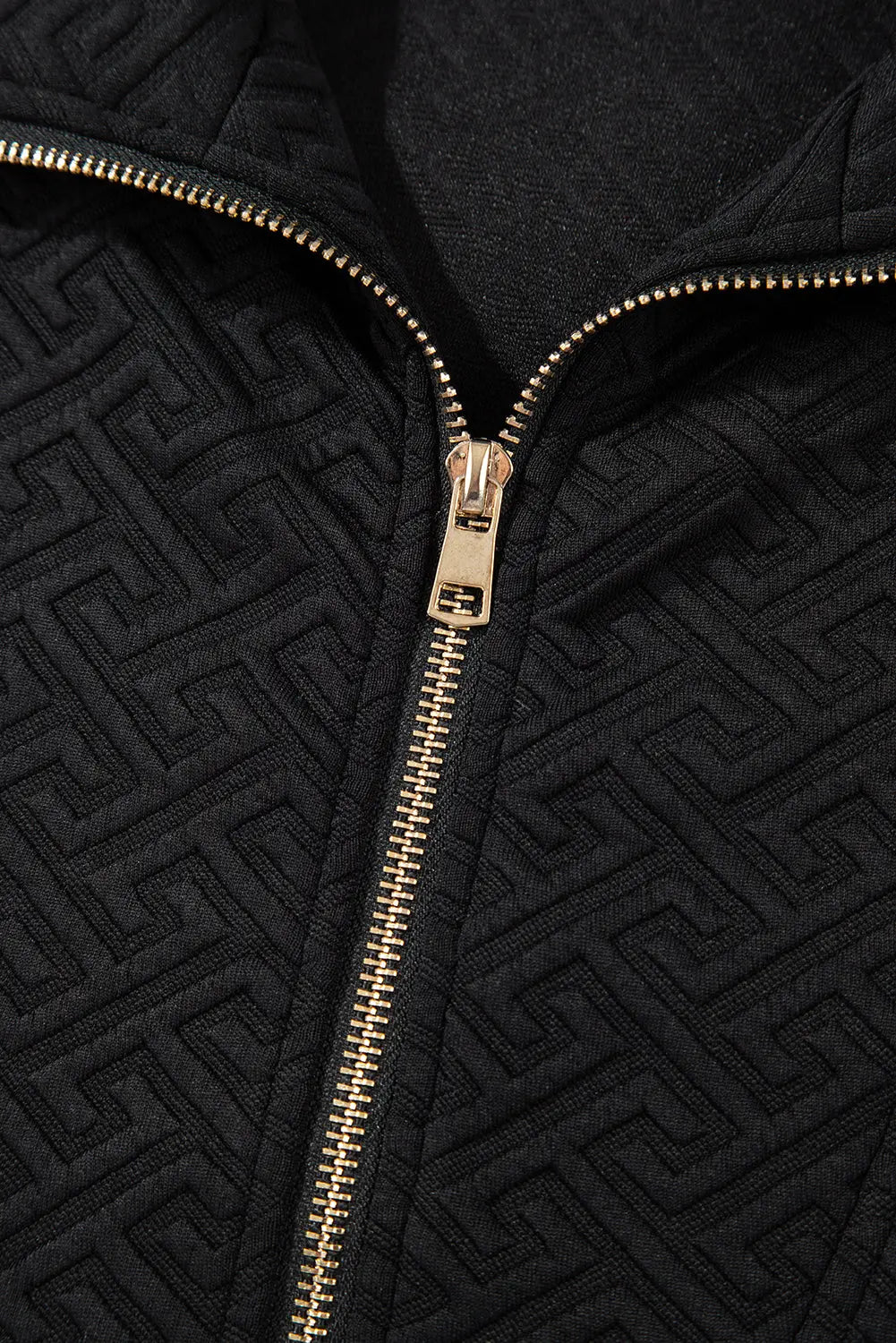Black Solid Textured Half Zipper Collared Sweatshirt Beagle Boutique Fashion Outlet