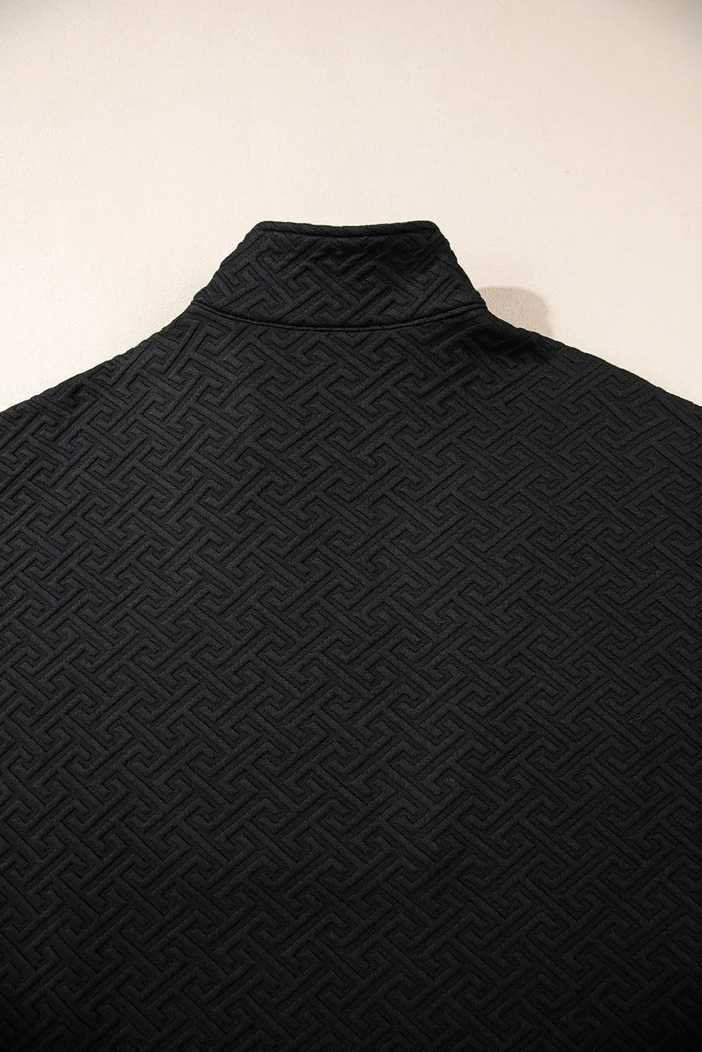 Black Solid Textured Half Zipper Collared Sweatshirt Beagle Boutique Fashion Outlet