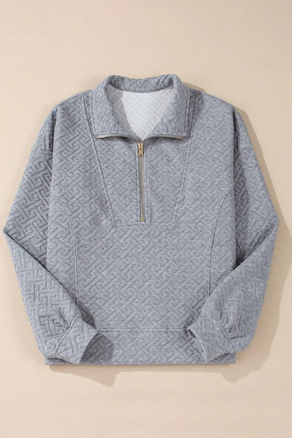 Solid Textured Half Zipper Collared Sweatshirt