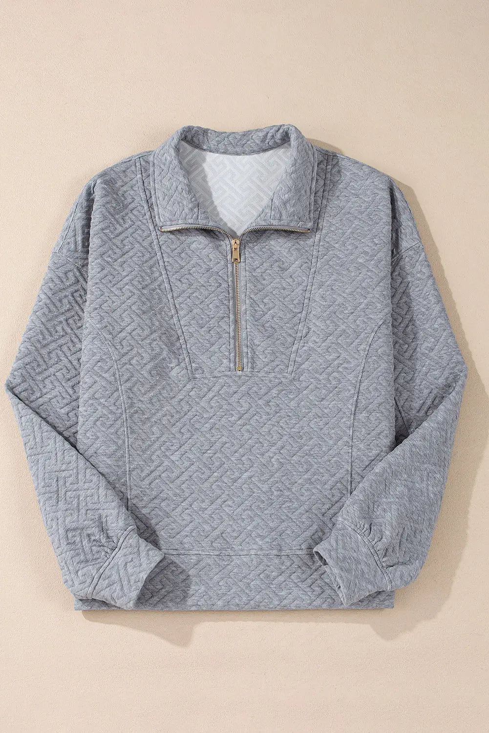 Black Solid Textured Half Zipper Collared Sweatshirt Beagle Boutique Fashion Outlet