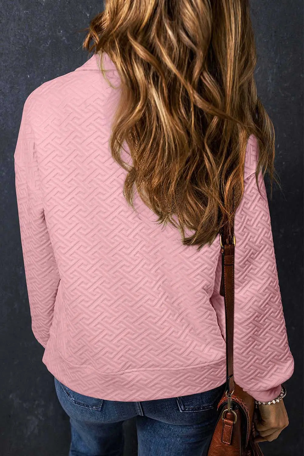 Black Solid Textured Half Zipper Collared Sweatshirt Beagle Boutique Fashion Outlet