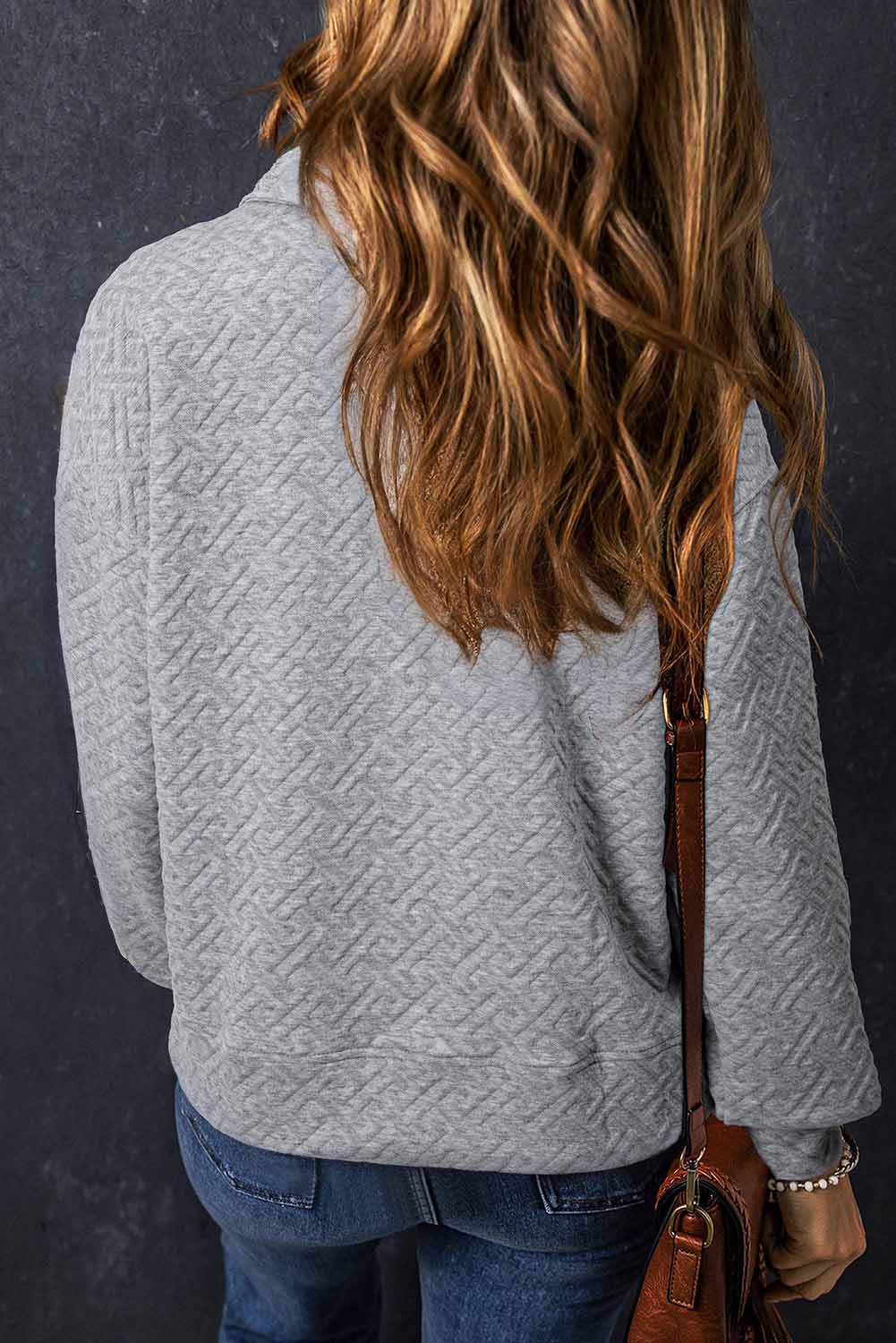 Black Solid Textured Half Zipper Collared Sweatshirt Beagle Boutique Fashion Outlet