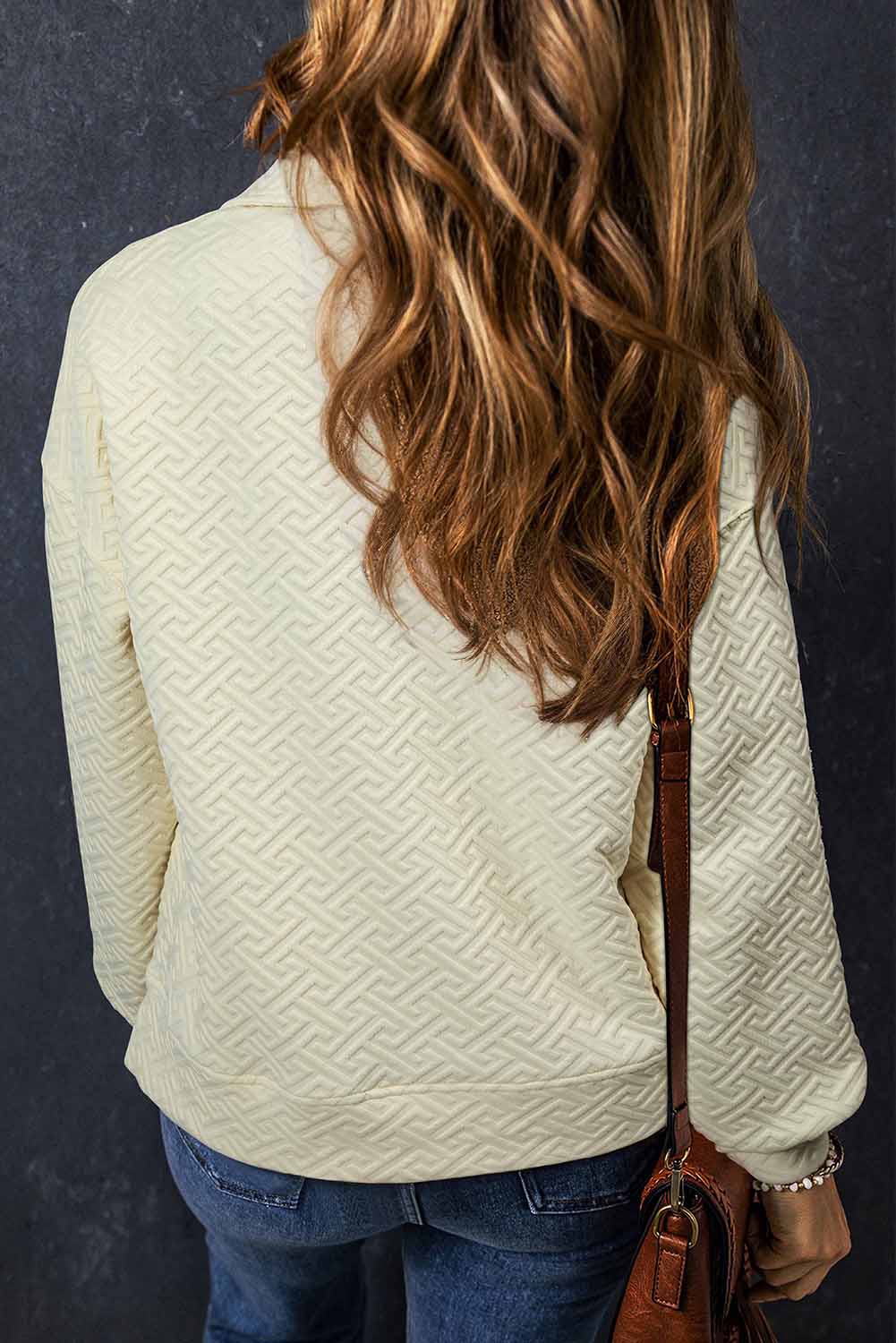 Black Solid Textured Half Zipper Collared Sweatshirt Beagle Boutique Fashion Outlet