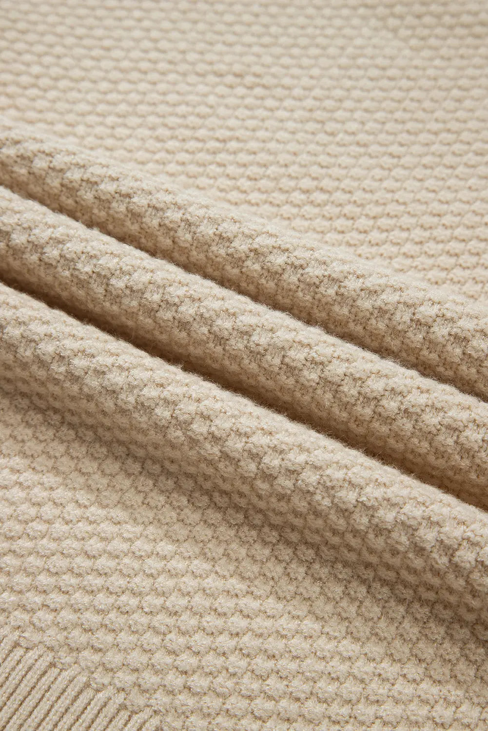 Black Solid Textured Knit Split Cuff Drop Shoulder Loose Sweater - eAura