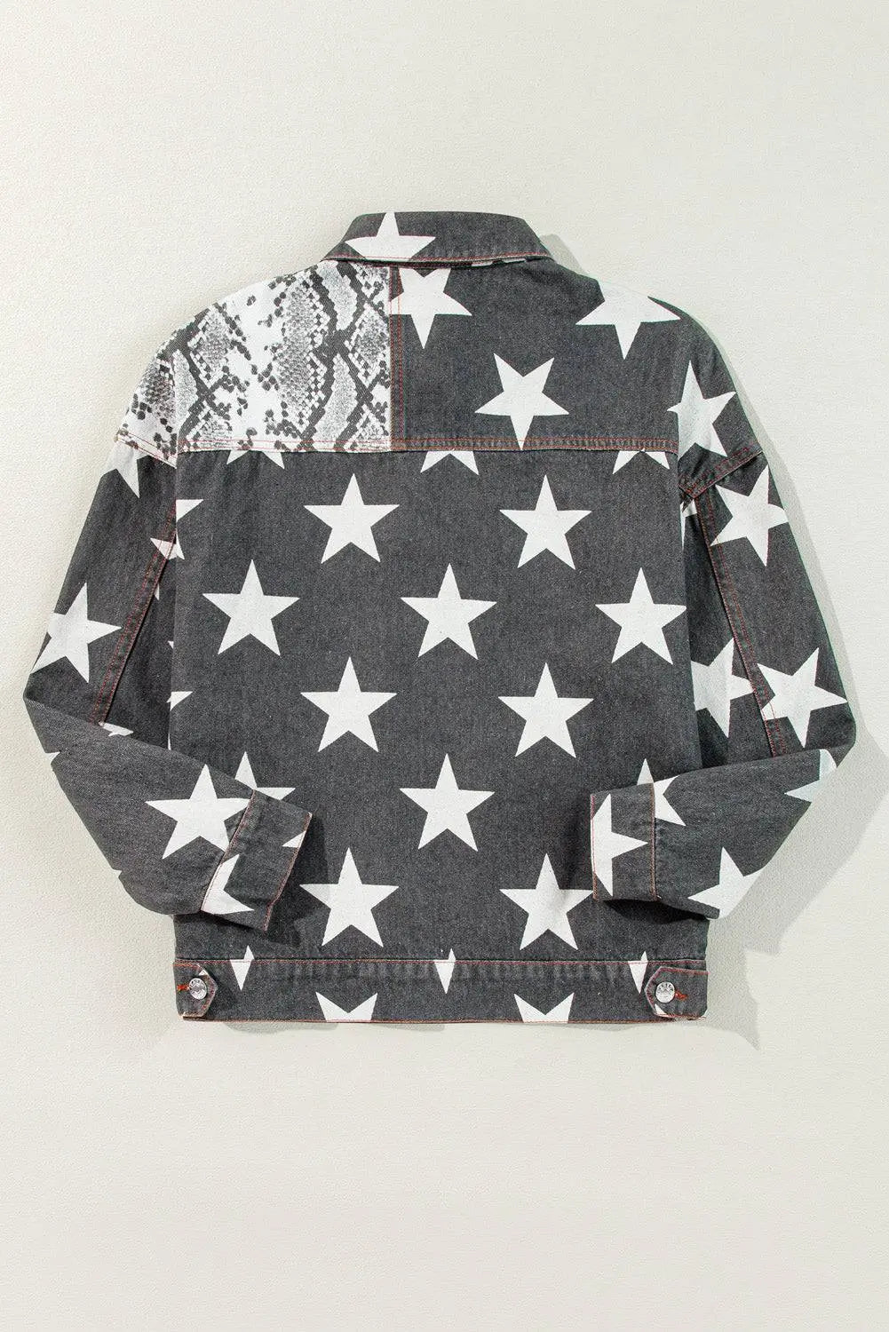 Black Star Snakeskin Printed Patchwork Denim Jacket - BB Fashion Outlet