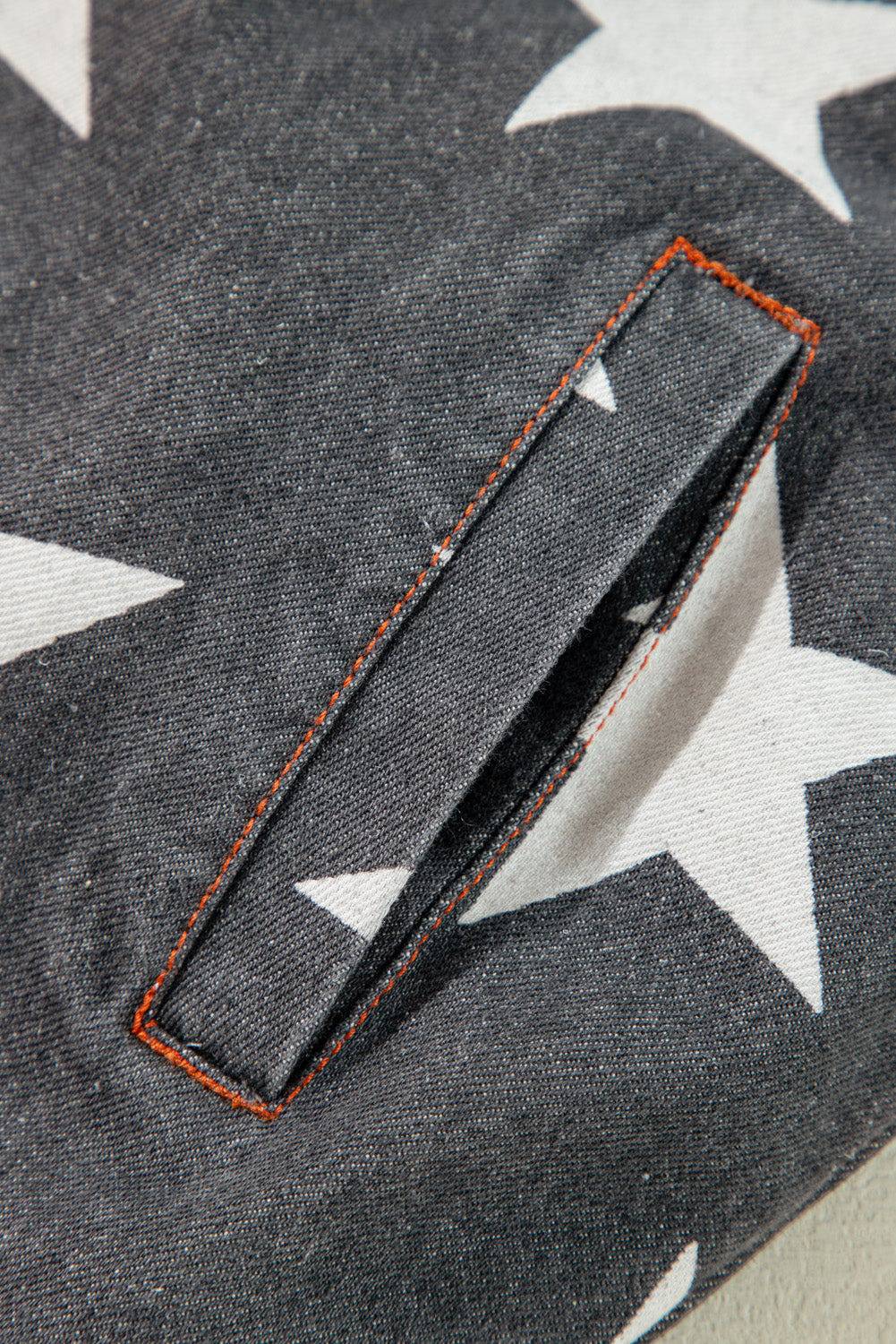 Black Star Snakeskin Printed Patchwork Denim Jacket - BB Fashion Outlet
