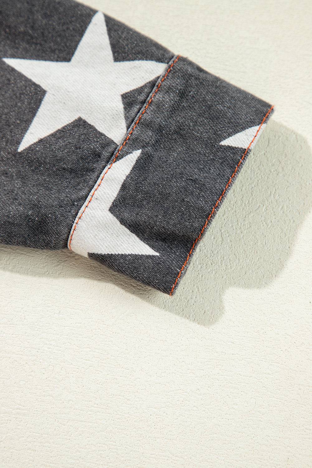 Black Star Snakeskin Printed Patchwork Denim Jacket - BB Fashion Outlet