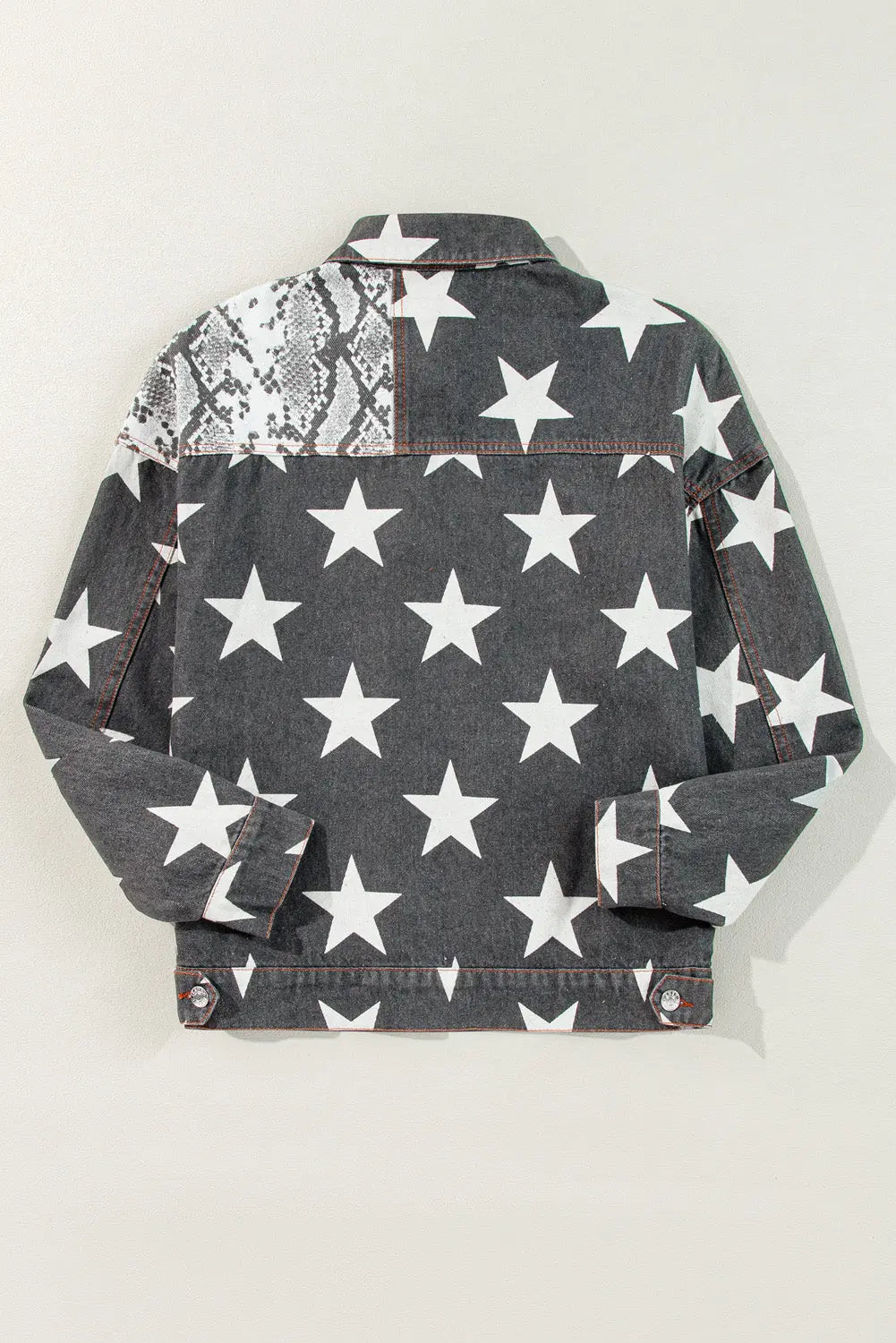 Black Star Snakeskin Printed Patchwork Denim Jacket - eAura