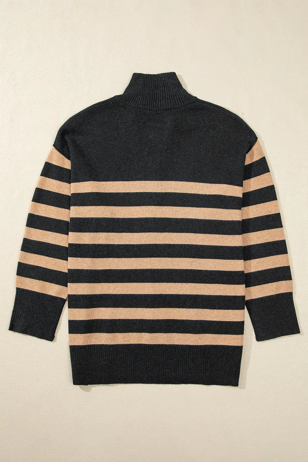 Black Stripe Collared Quarter Zipper Oversized Sweater Beagle Boutique Fashion Outlet