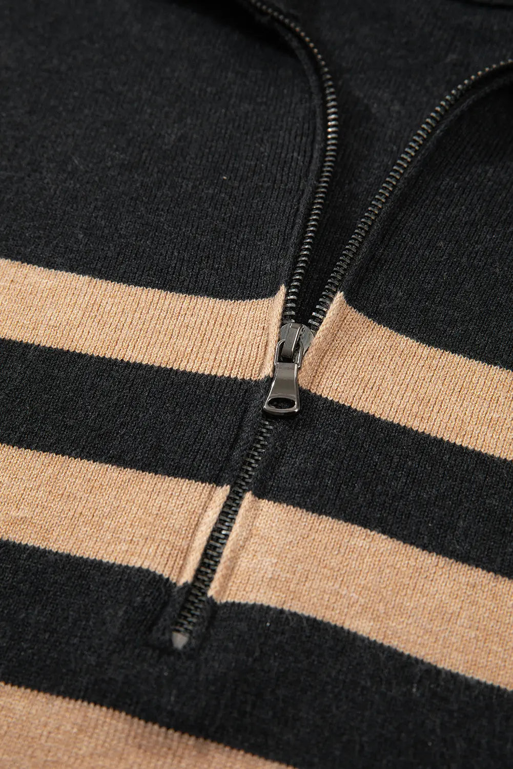 Black Stripe Collared Quarter Zipper Oversized Sweater Beagle Boutique Fashion Outlet