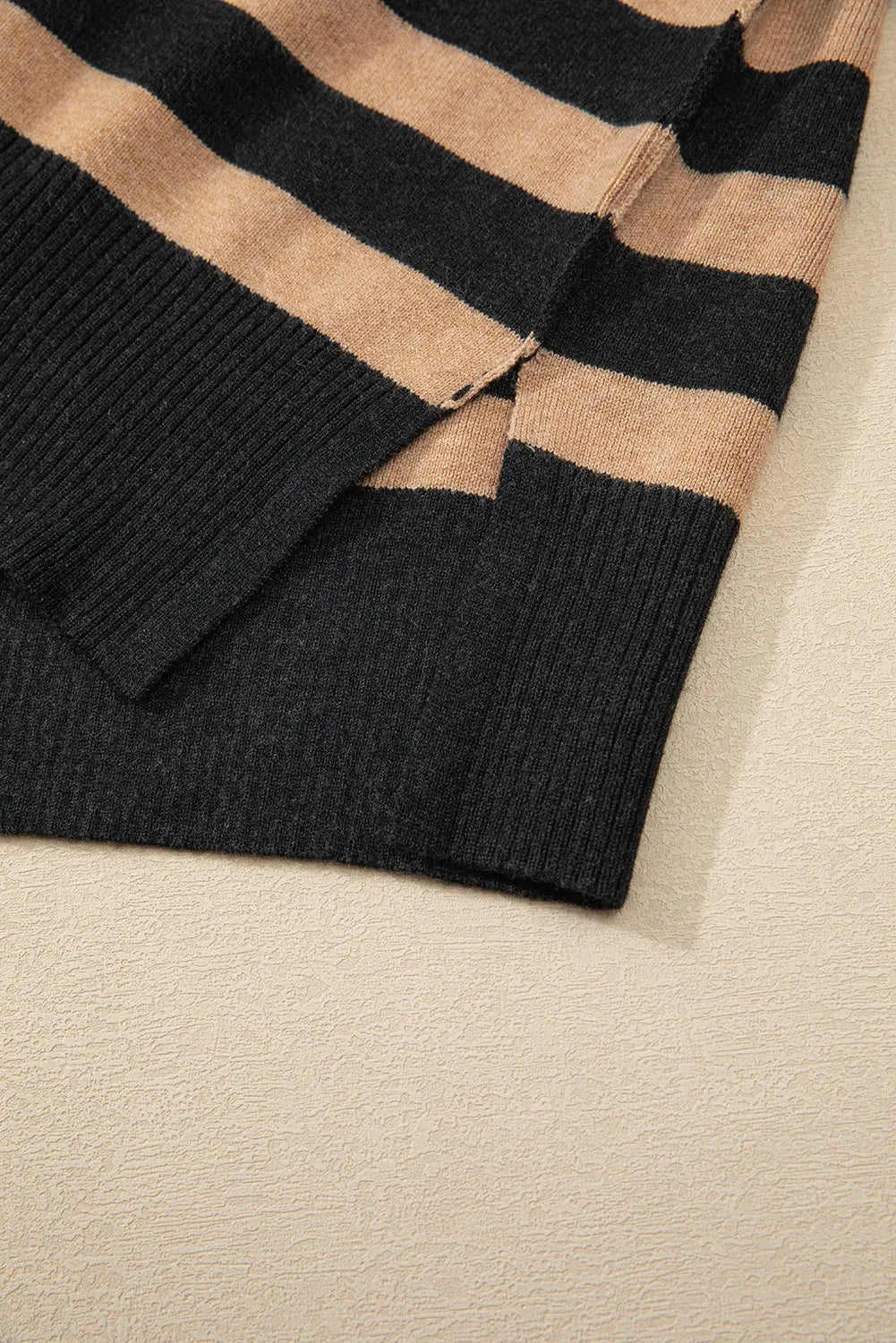 Black Stripe Collared Quarter Zipper Oversized Sweater Beagle Boutique Fashion Outlet