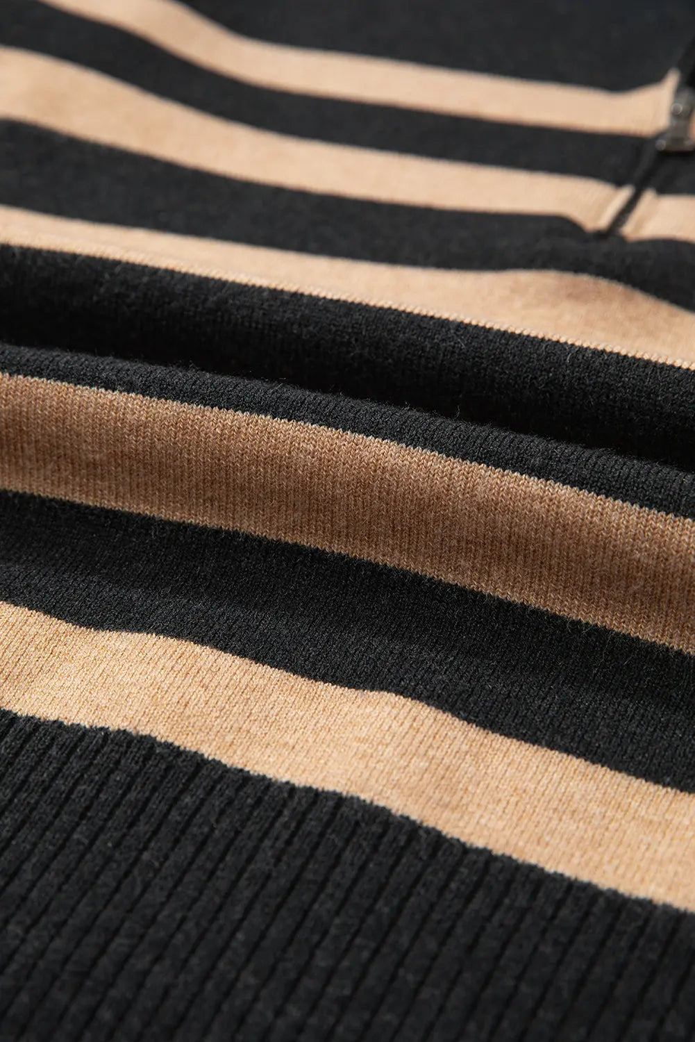 Black Stripe Collared Quarter Zipper Oversized Sweater Beagle Boutique Fashion Outlet