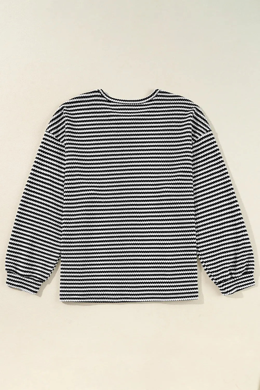 Black Stripe Drop Shoulder Puff Long Sleeve O Neck Plus Size T Shirt - BB Fashion Outlet