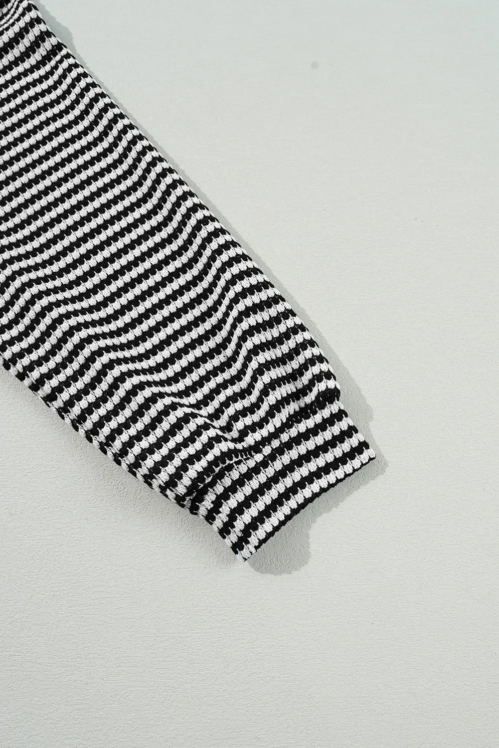 Black Stripe Drop Shoulder Puff Long Sleeve O Neck Plus Size T Shirt - eAura