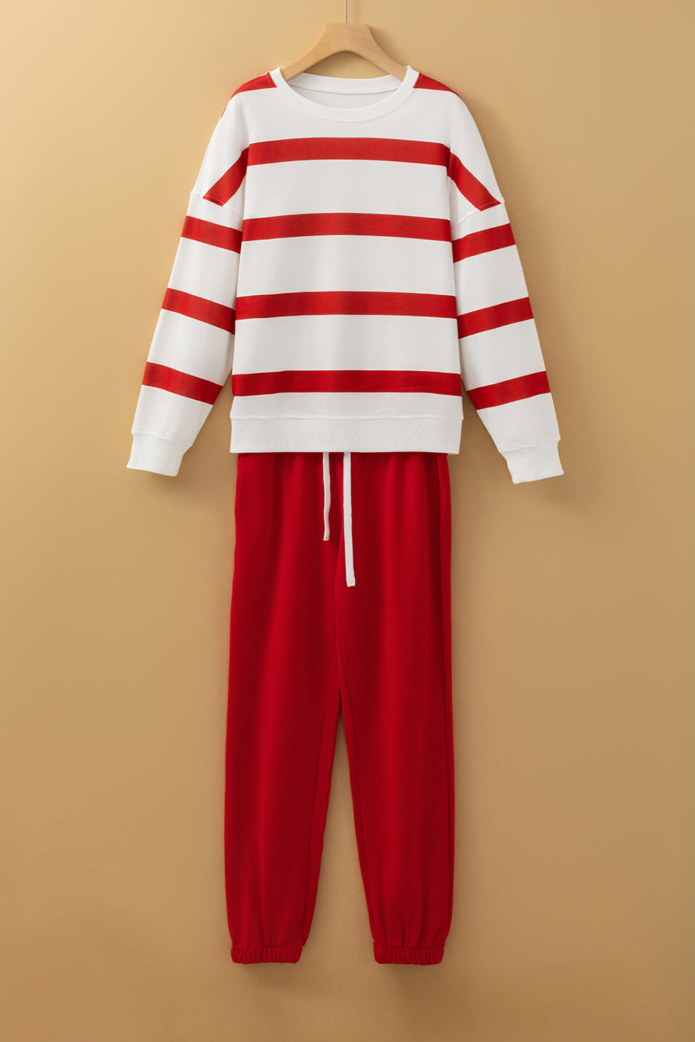 Black Stripe Drop Shoulder Pullover and Jogger Trousers Set - RED STRIPE / S / 100% POLYESTER - Two Piece Sets/Pant Sets