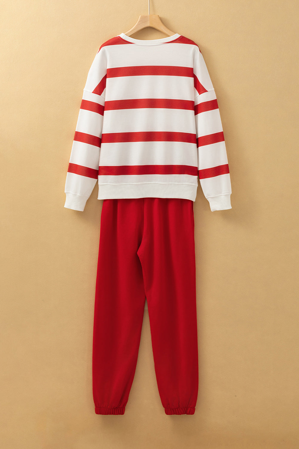 Black Stripe Drop Shoulder Pullover and Jogger Trousers Set - Two Piece Sets/Pant Sets