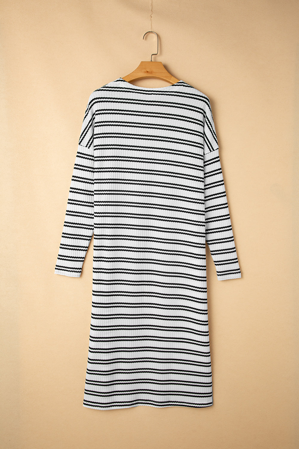 Black Stripe Print Open Front Duster Cardigan - Sweaters & Cardigans/Cardigans