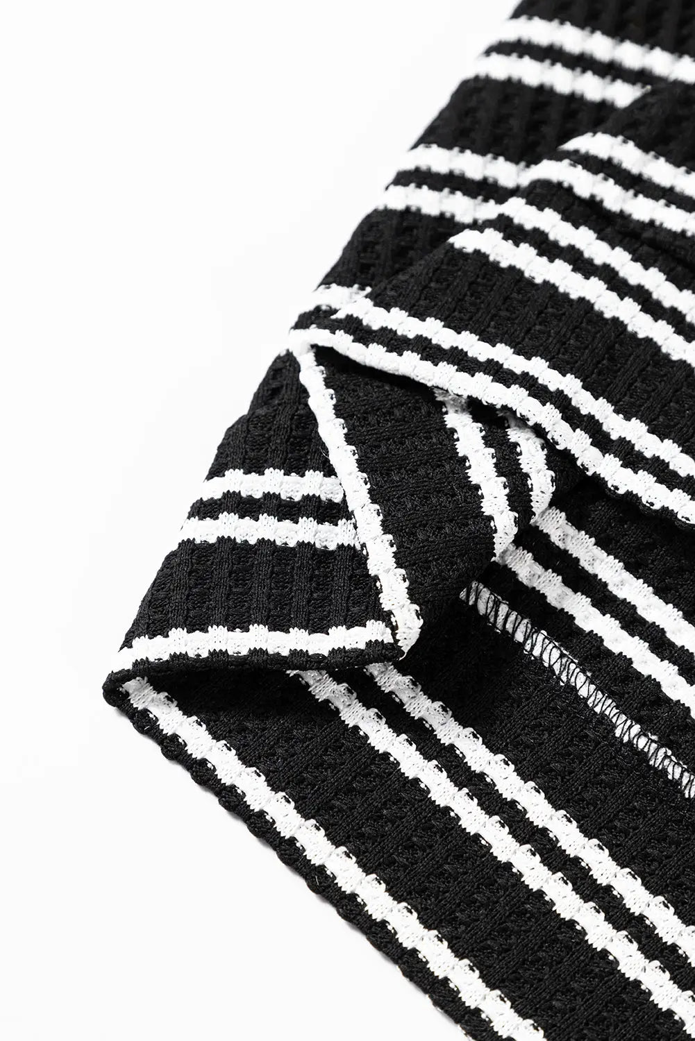 Black Stripe Textured Quarter Zip Collar Long Sleeve Top - Tops/Long Tops
