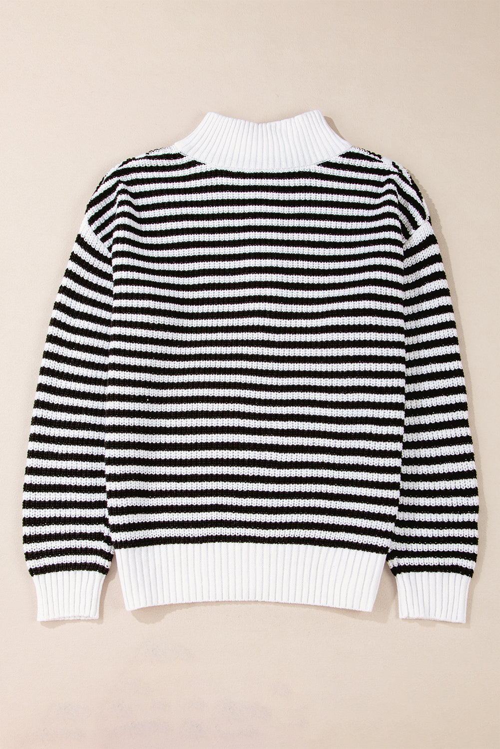Black Stripe Zip up Collar Drop Shoulder Sweater - Sweaters & Cardigans/Sweaters