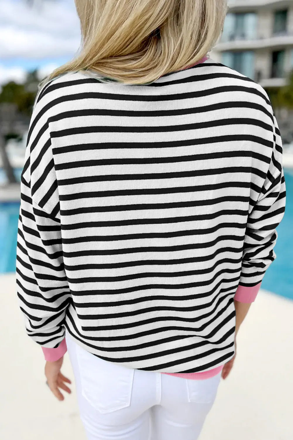 Black Striped Contrast Edge Long Sleeve Top eAura