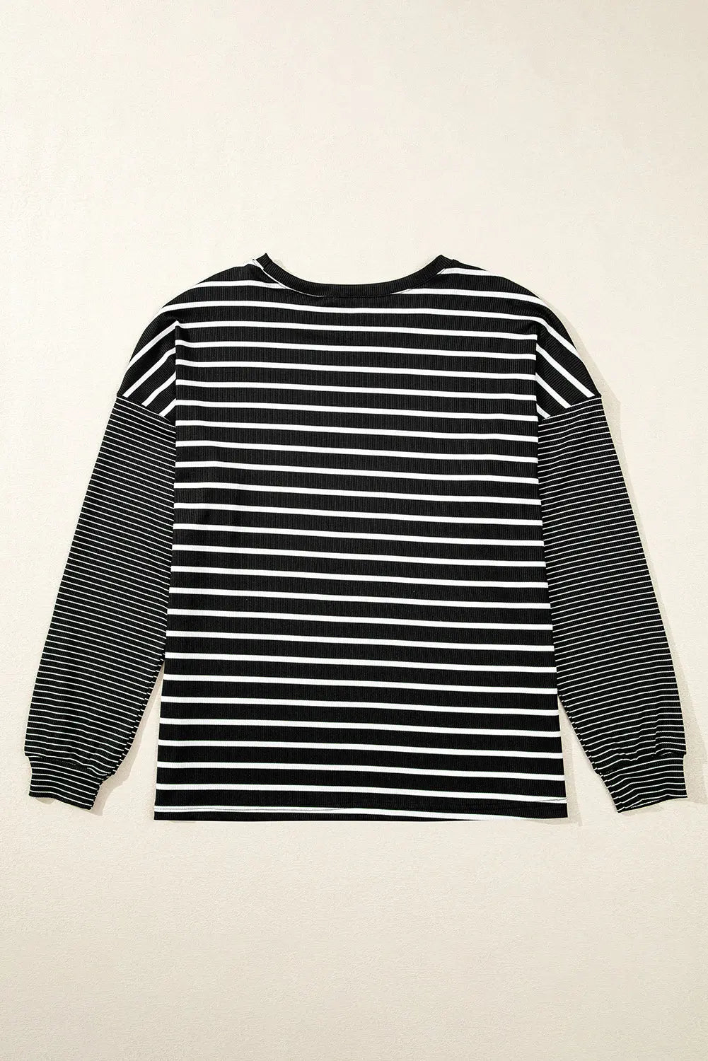 Black Striped Patchwork Loose Long Sleeve Tee Beagle Boutique Fashion Outlet
