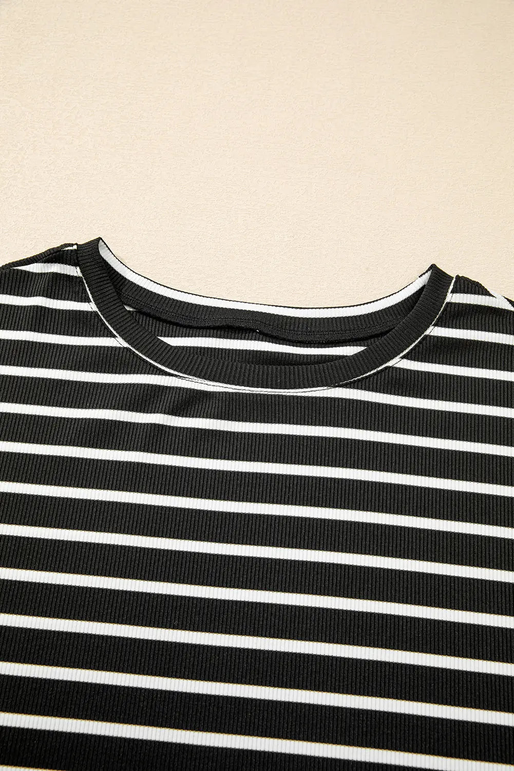Black Striped Patchwork Loose Long Sleeve Tee Beagle Boutique Fashion Outlet