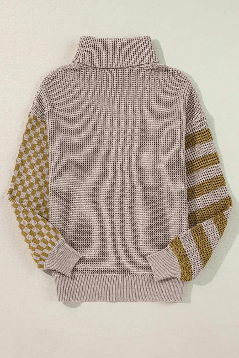 Black Striped Plaid Patchwork Waffle Knit Turtleneck Sweater Beagle Boutique Fashion Outlet