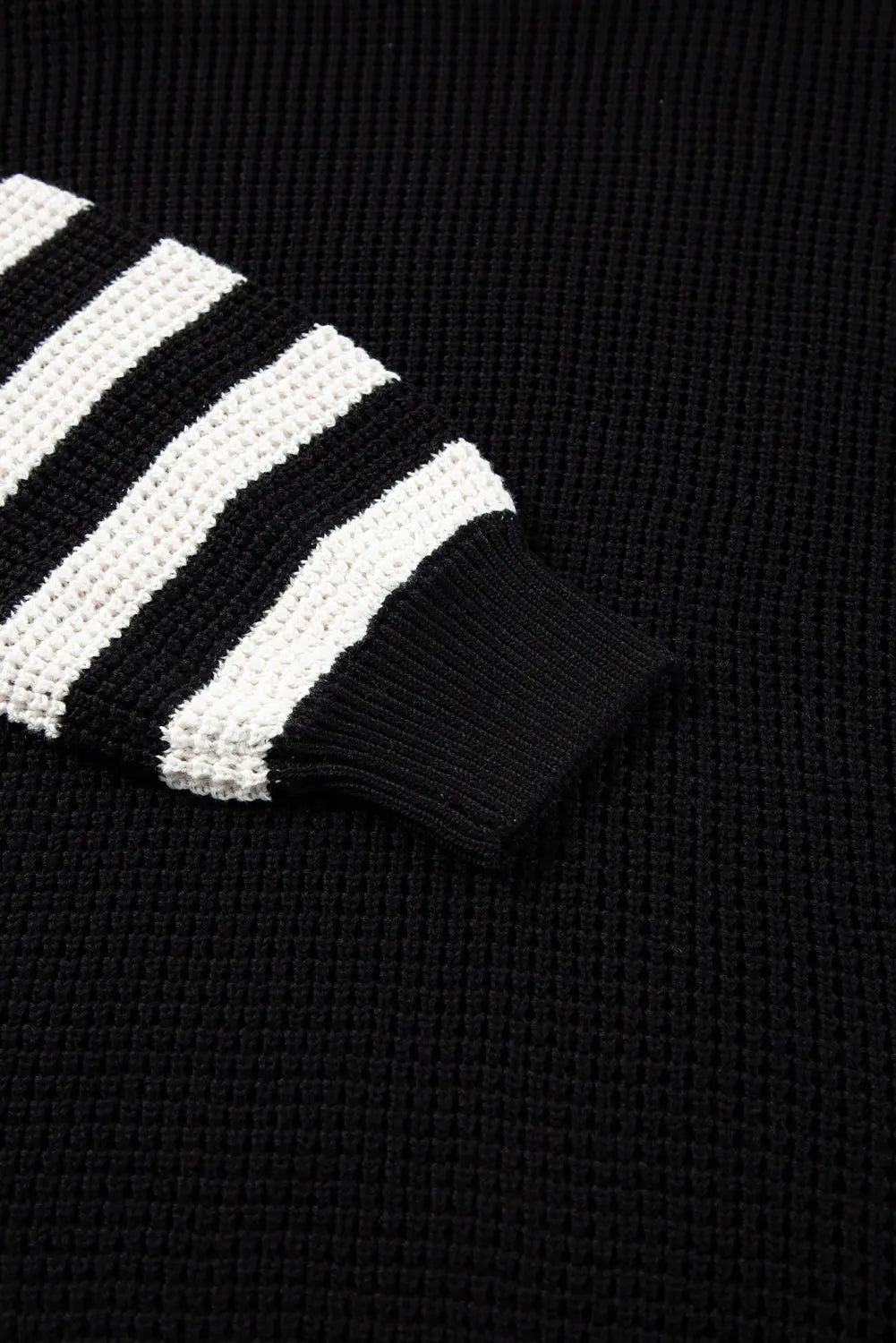 Black Striped Plaid Patchwork Waffle Knit Turtleneck Sweater Beagle Boutique Fashion Outlet