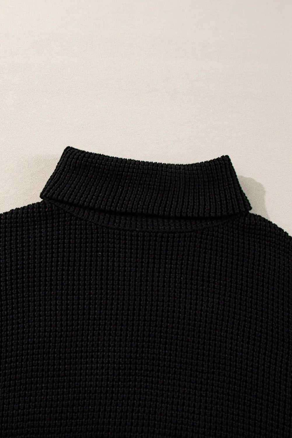 Black Striped Plaid Patchwork Waffle Knit Turtleneck Sweater Beagle Boutique Fashion Outlet