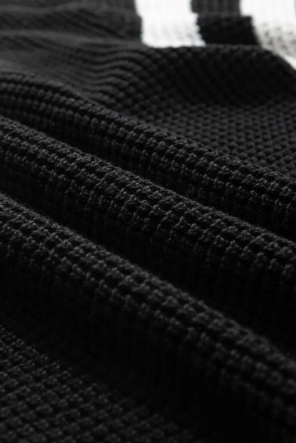 Black Striped Plaid Patchwork Waffle Knit Turtleneck Sweater Beagle Boutique Fashion Outlet