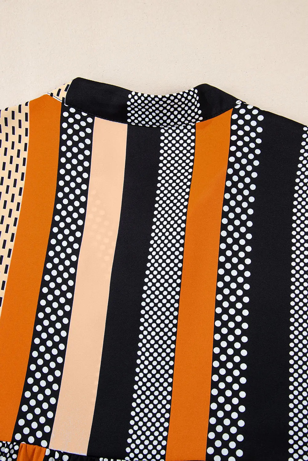 Black Striped Polka Dot Print Ruffled Hem V Neck Mini Dress eAura