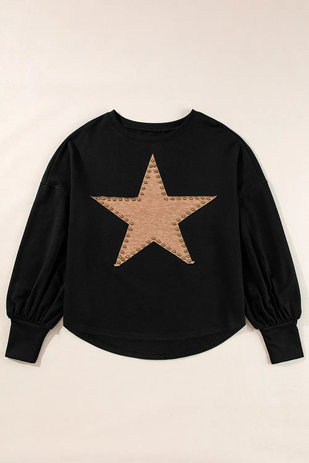 Black Studded Star Graphic Oversized Long Sleeve Top Beagle Boutique Fashion Outlet