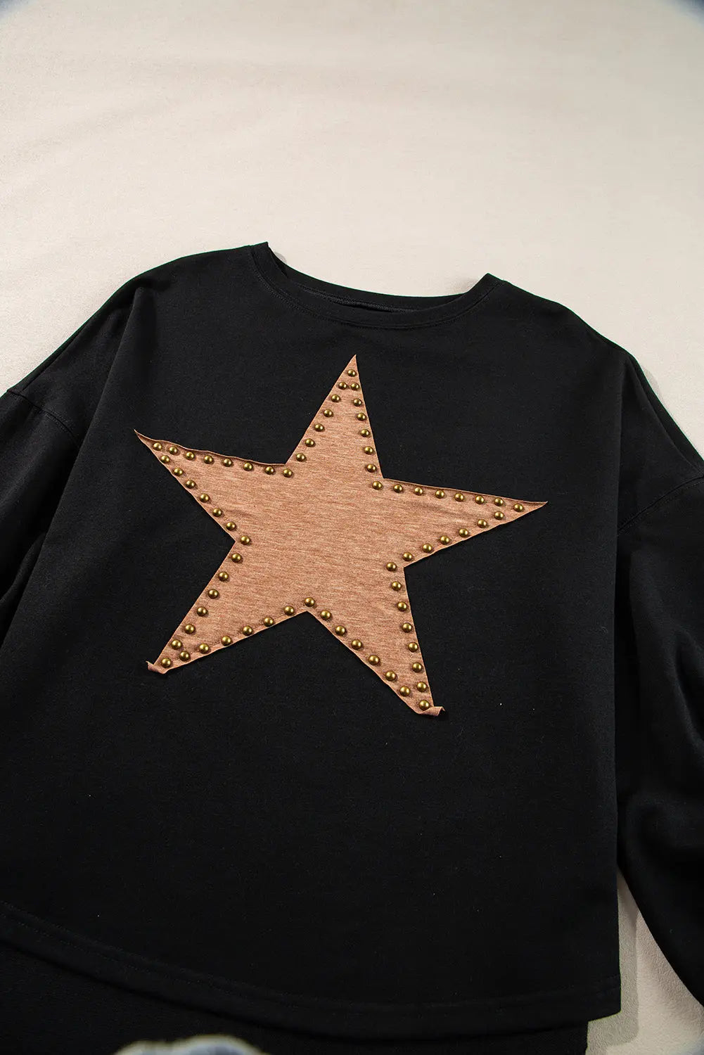 Black Studded Star Graphic Oversized Long Sleeve Top Beagle Boutique Fashion Outlet